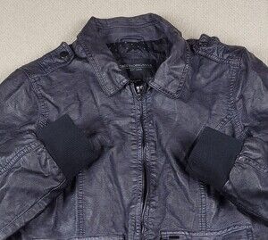 Obey Propaganda Jacket Womens Medium Black Faux Leather Biker Bomber Pockets Zip